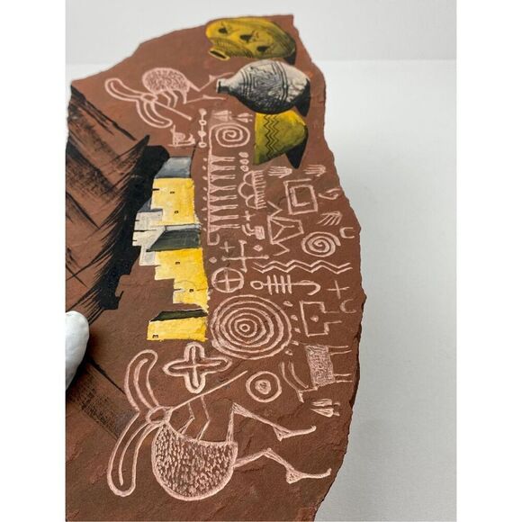 Marc Begay Navajo Native American Handpainted Petroglyphs Red Rock Stone Signed - Picture 3 of 7